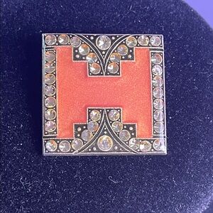 Catherine Popesco Orange Enamel Pin with Crystal Border